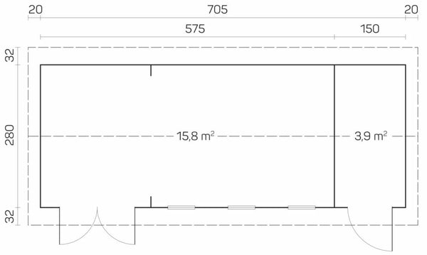 LEON-A 7.3x3.0m Log Cabin